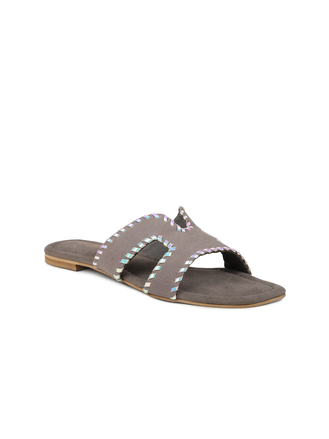 

DESIGN CREW Women Grey Striped Open Toe Flats