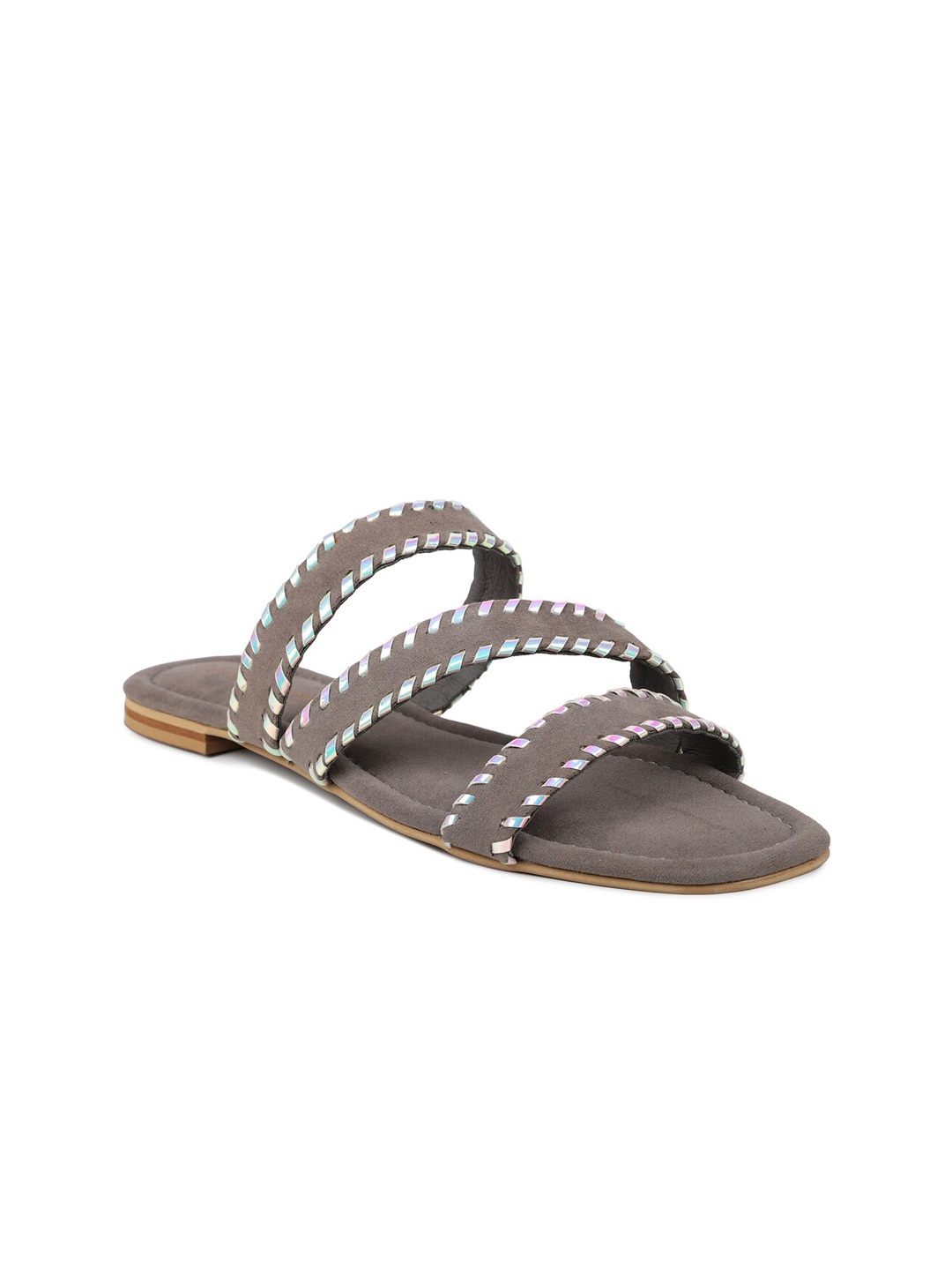 

DESIGN CREW Women Grey Embellished Open Toe Flats