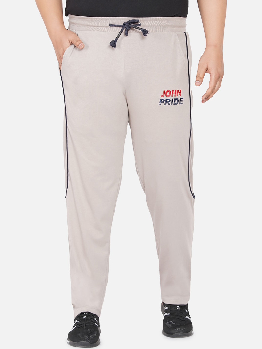 

John Pride Plus Size Men Grey Solid Cotton Track Pant