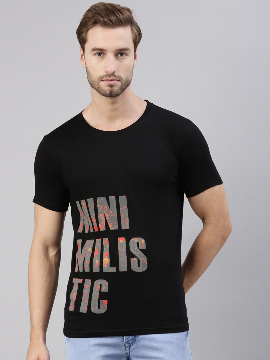 

Joven Men Black Typography Printed Pure Cotton T-Shirt