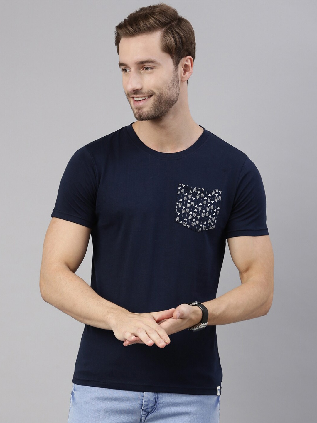 

Joven Men Navy Blue Pure Cotton T-Shirt