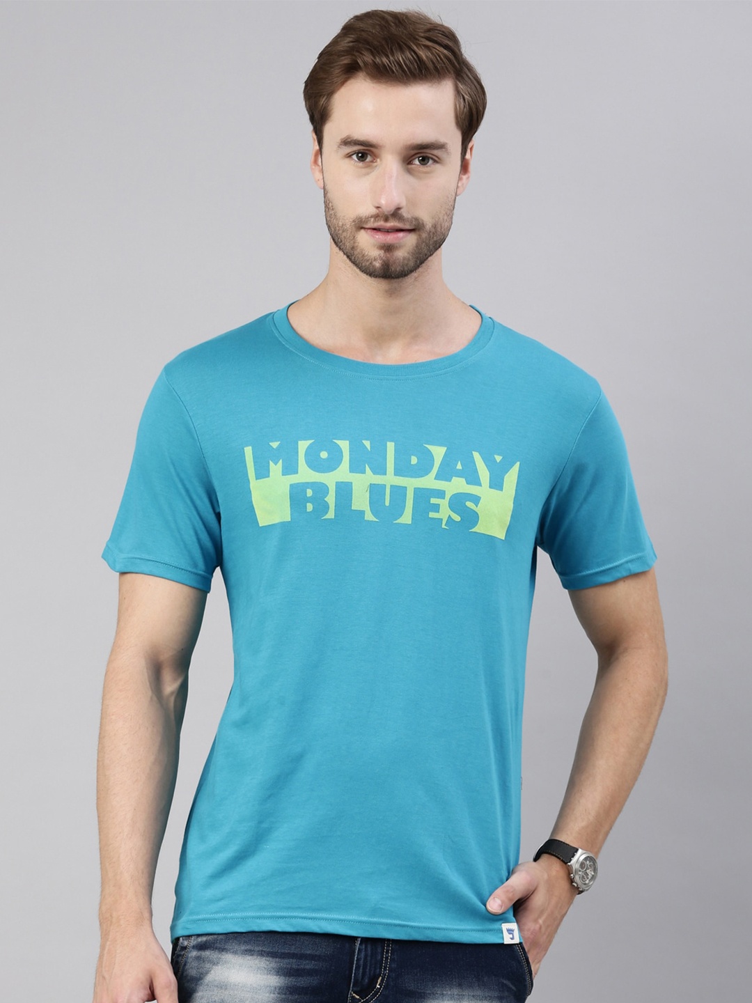 

Joven Men Blue Printed Pure Cotton T-Shirt