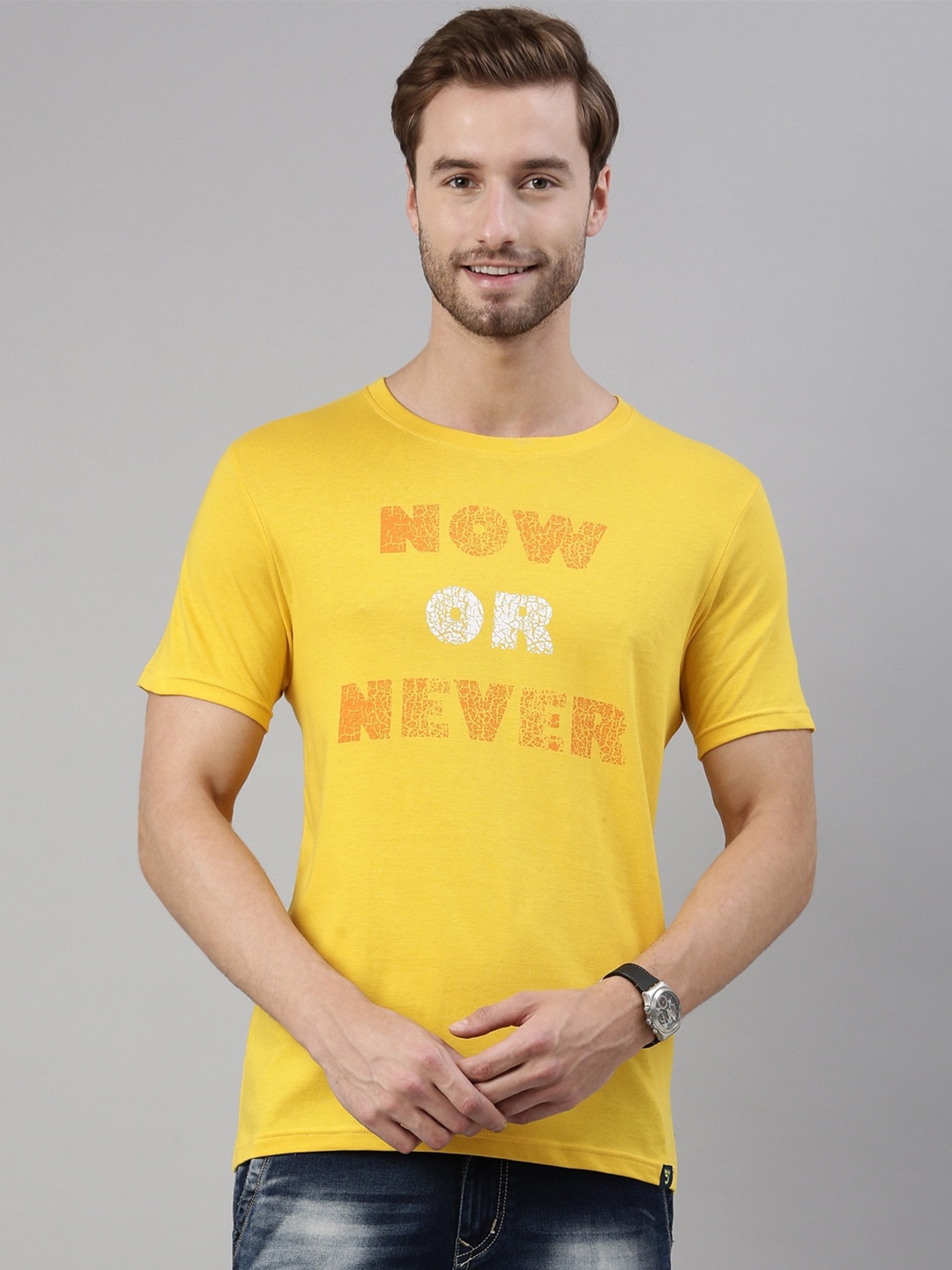 

Joven Men Yellow Printed Pure Cotton T-Shirt