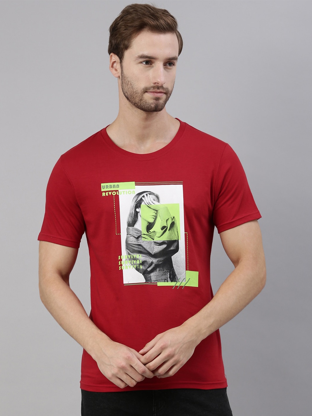 

Joven Men Red Printed Pure Cotton T-Shirt