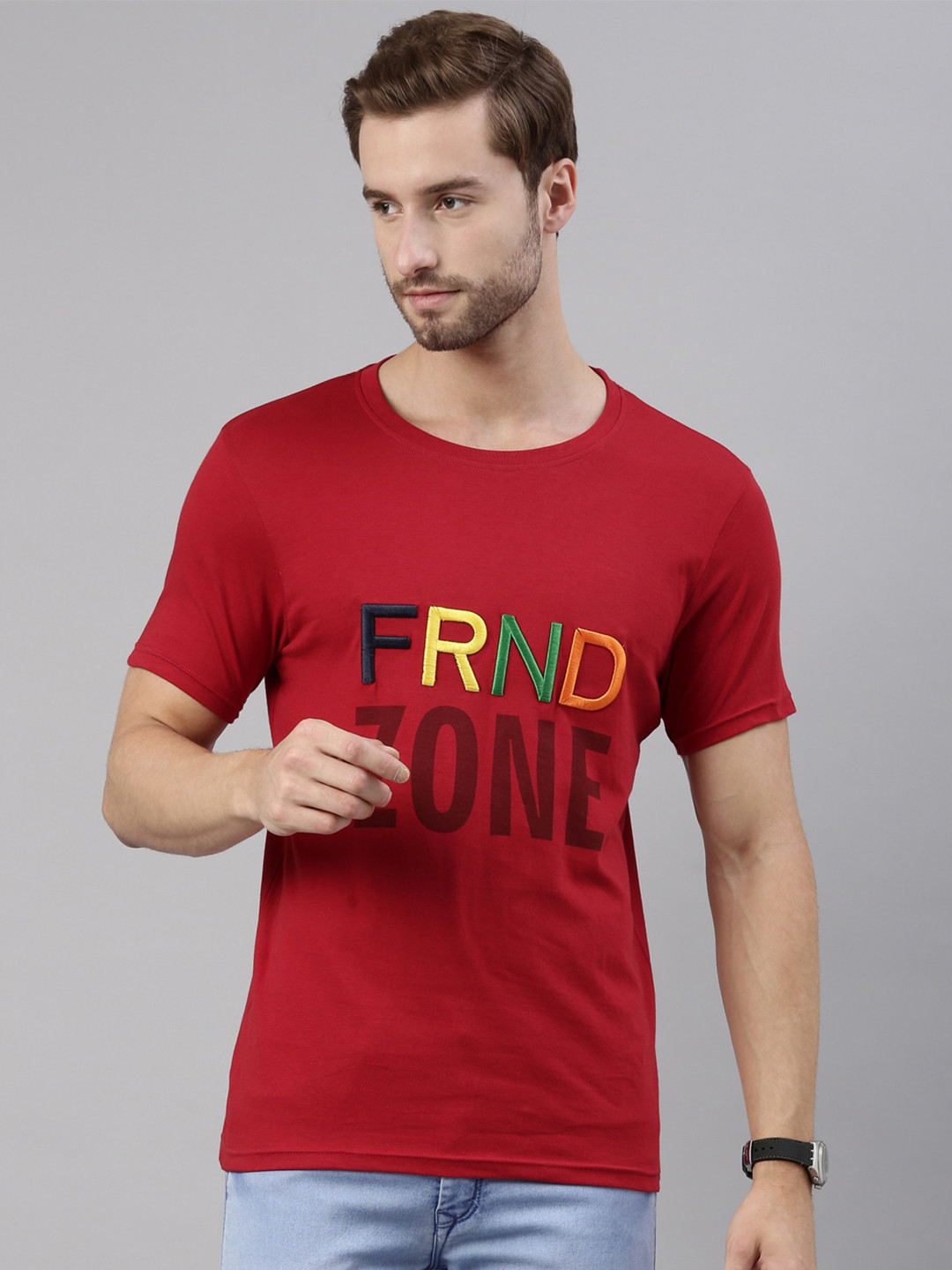 

Joven Men Red Printed Pure Cotton T-Shirt