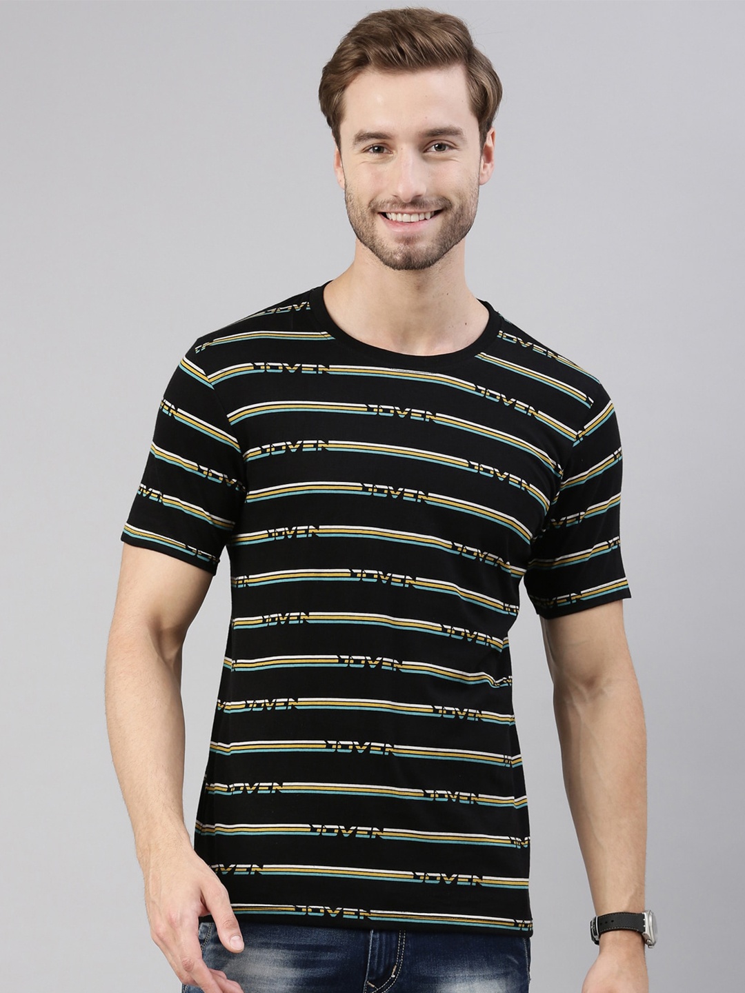 

Joven Men Black Striped T-shirt