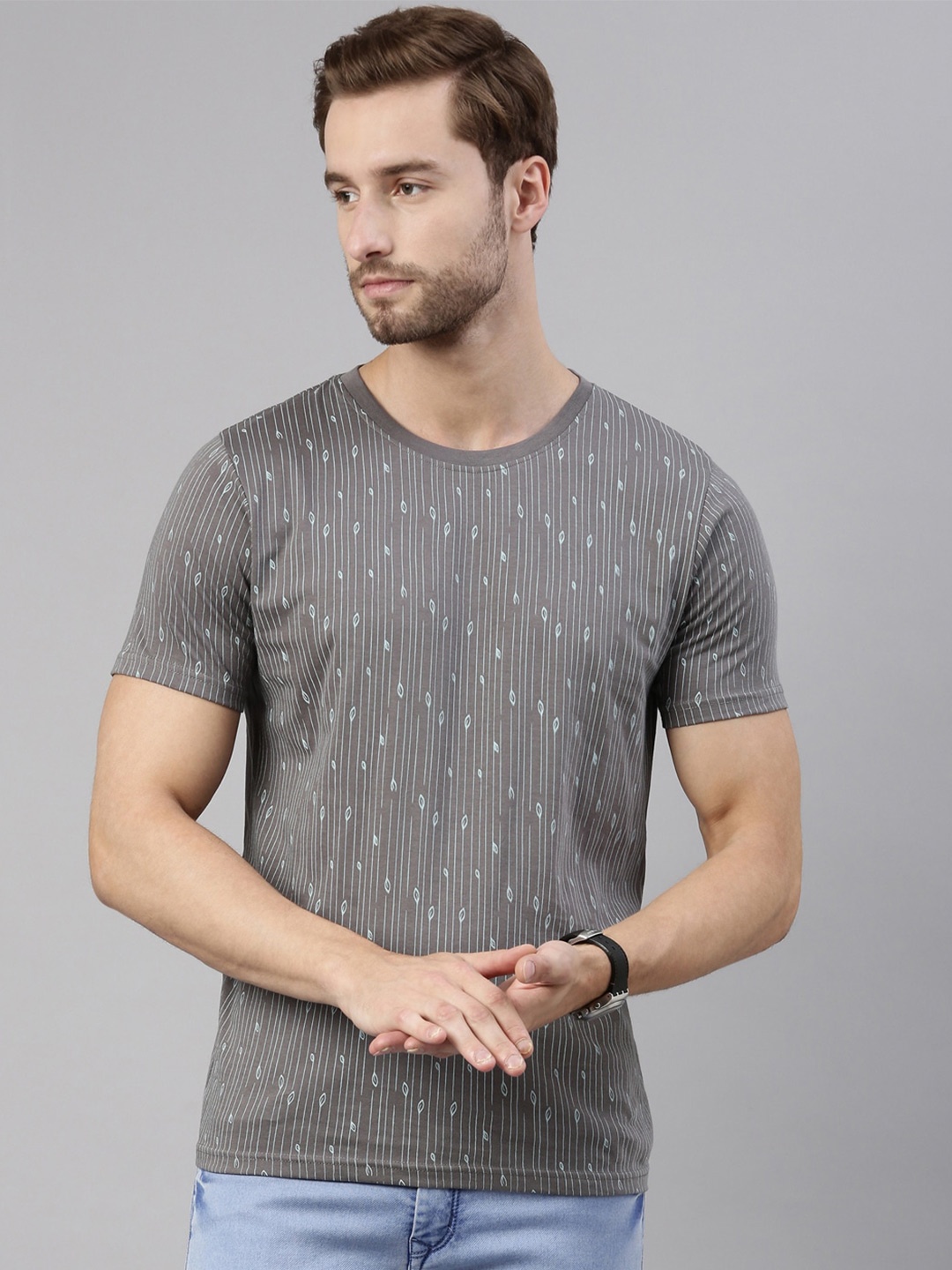 

Joven Men Grey Printed T-shirt