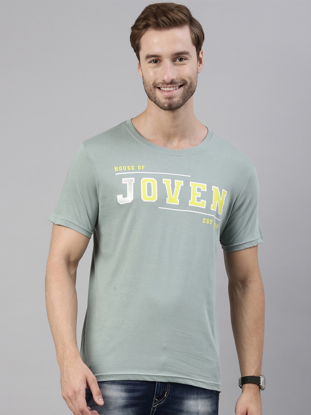 

Joven Men Green Typography Printed Pure Cotton T-Shirt