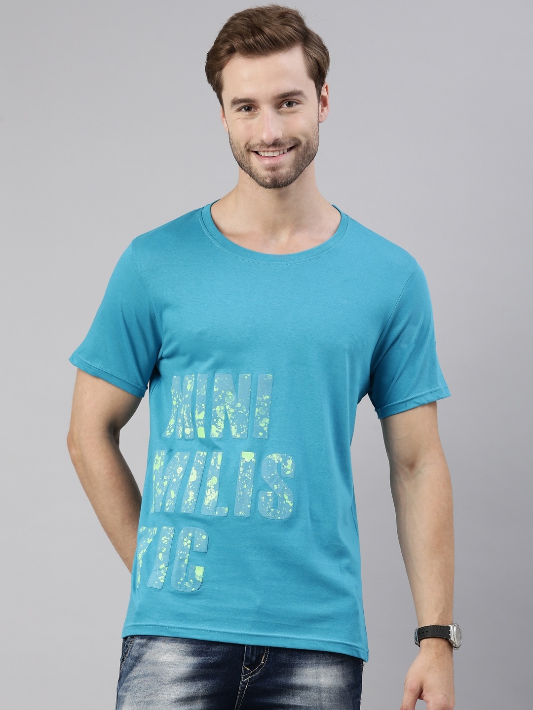 

Joven Men Blue Printed Pure Cotton T-Shirt