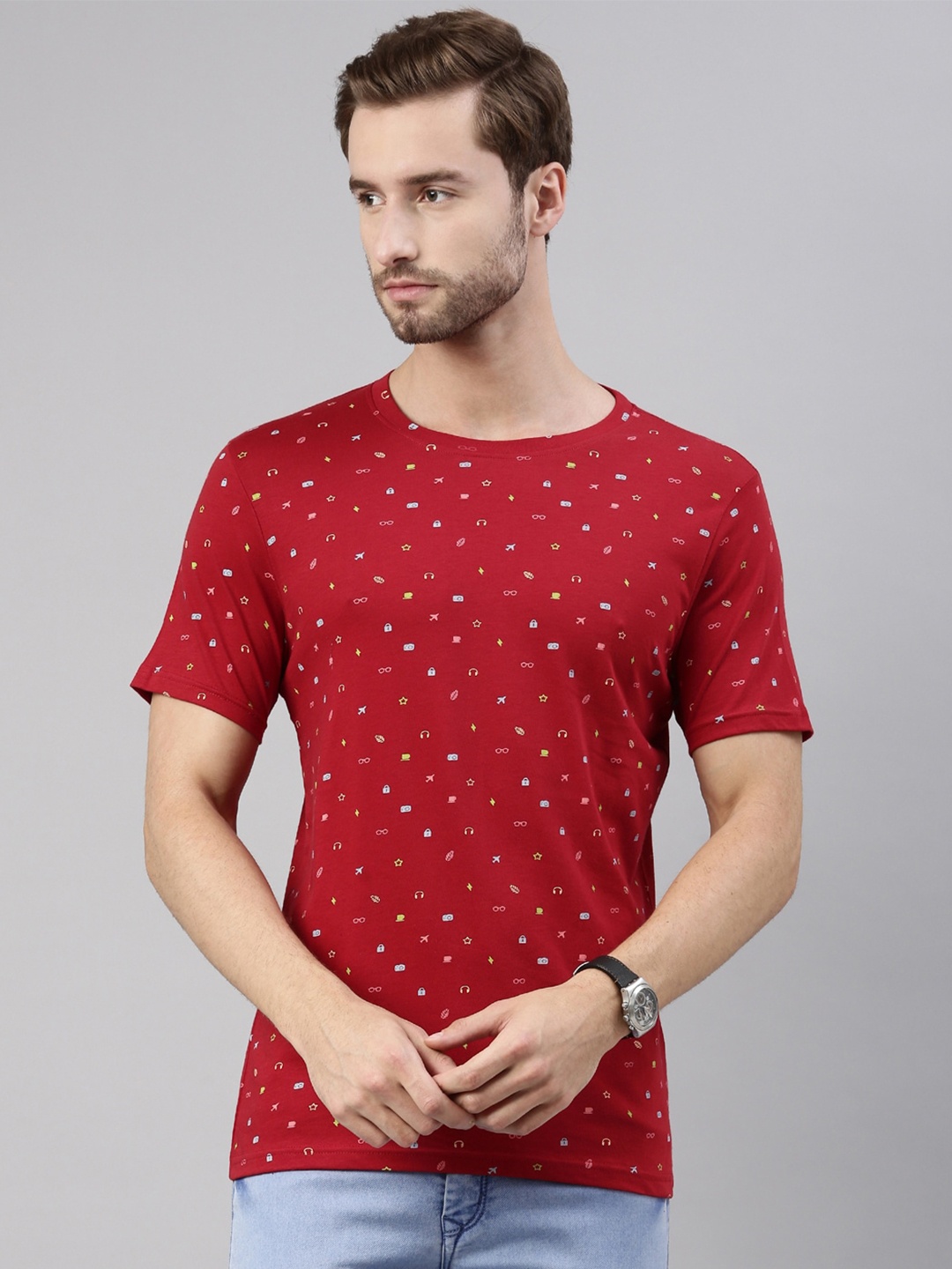 

Joven Men Red Printed T-shirt