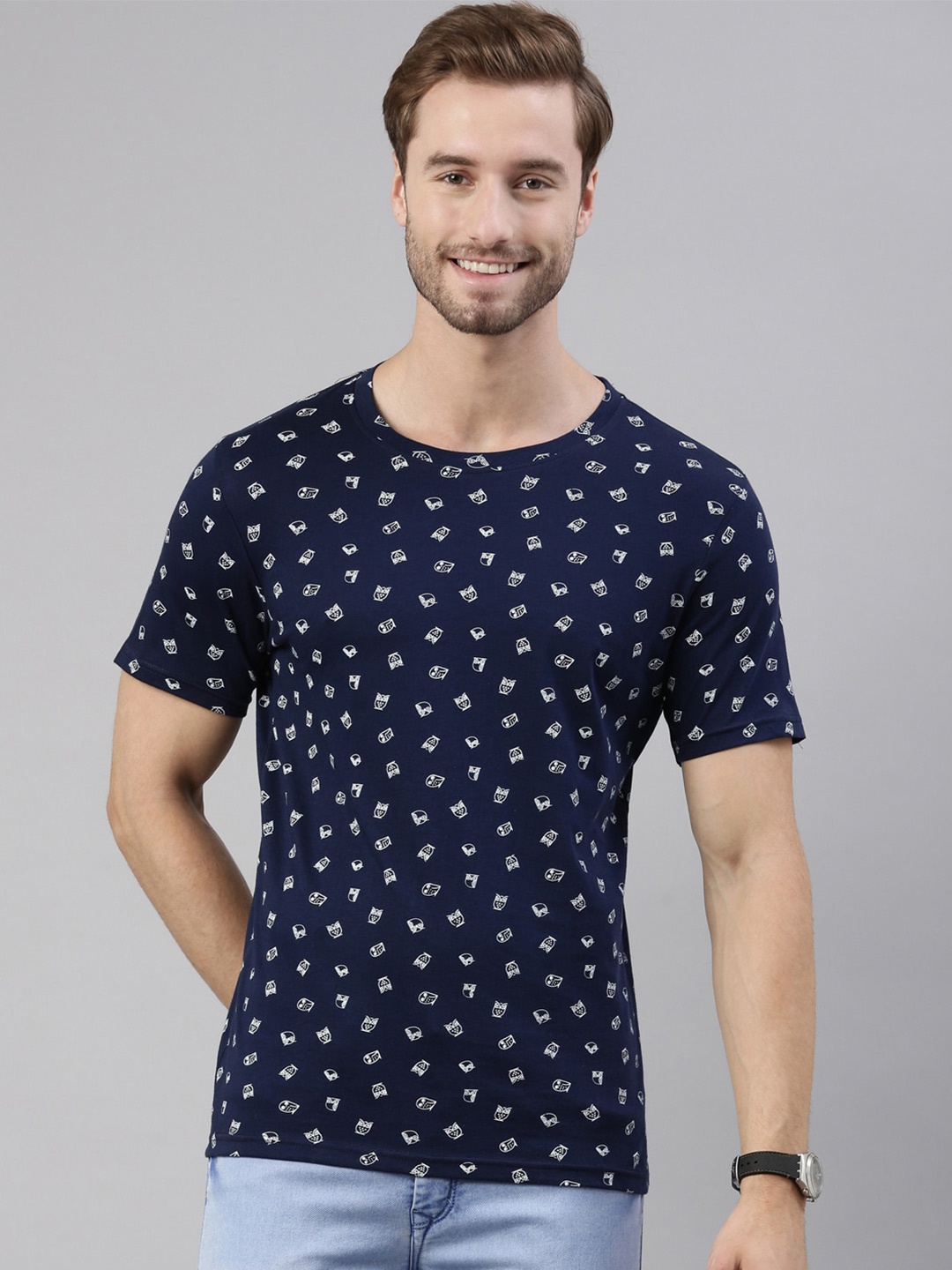 

Joven Men Navy Blue Printed T-shirt