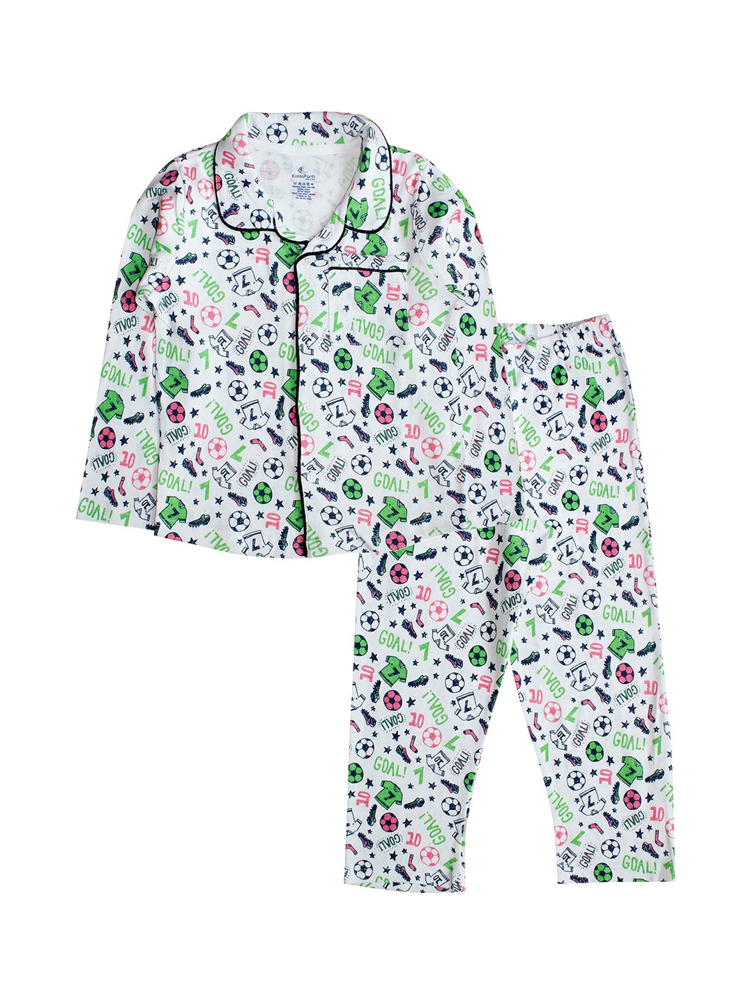 

KiddoPanti Boys White & Green Printed Night suit