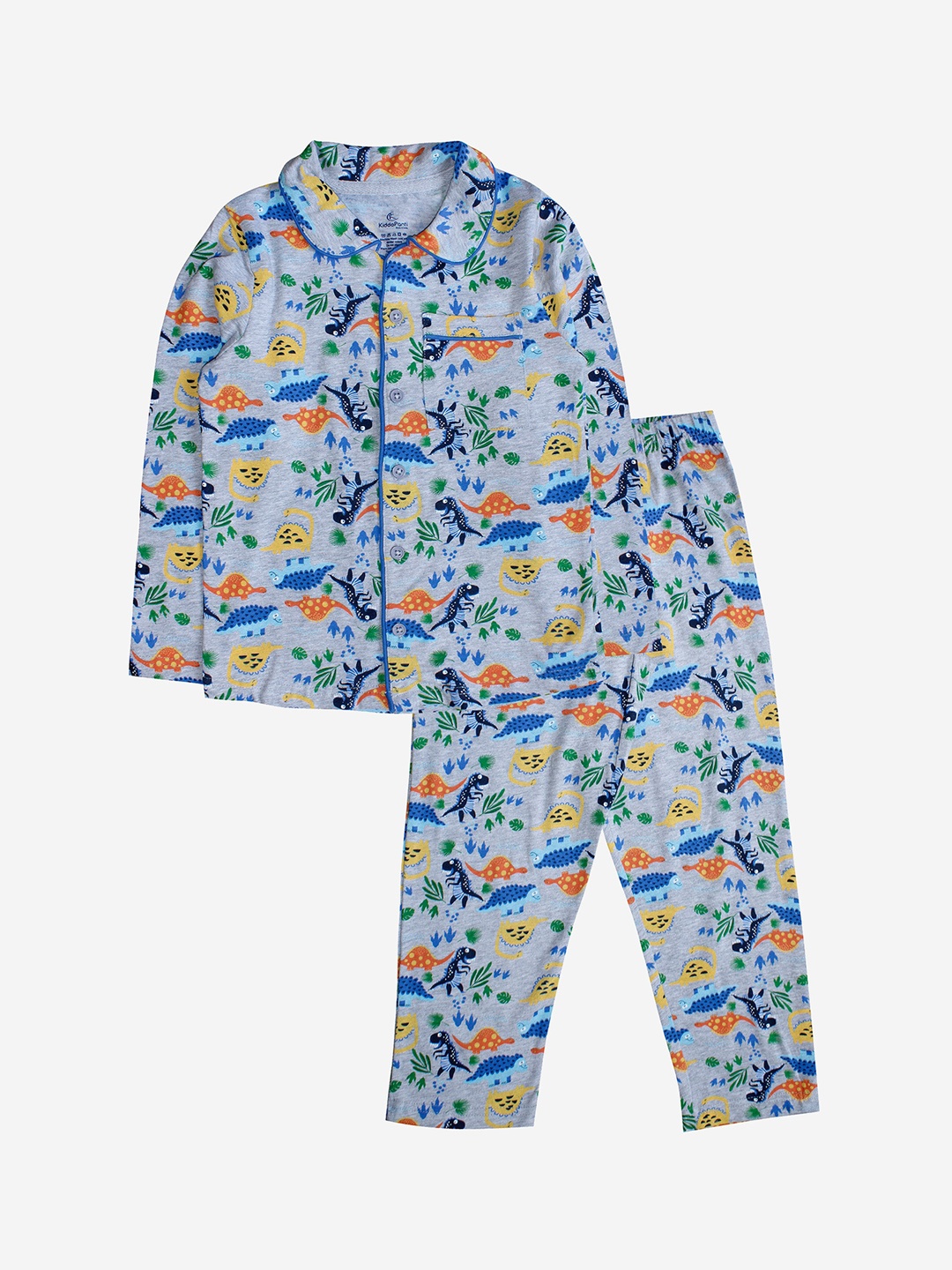 

KiddoPanti Boys Grey Melange & Blue Printed Night suit