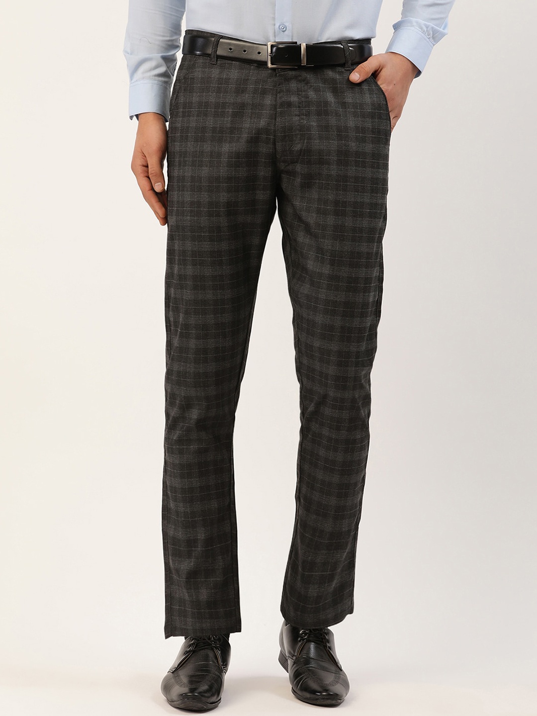 

JAINISH Men Black Checked Smart Slim Fit Trousers