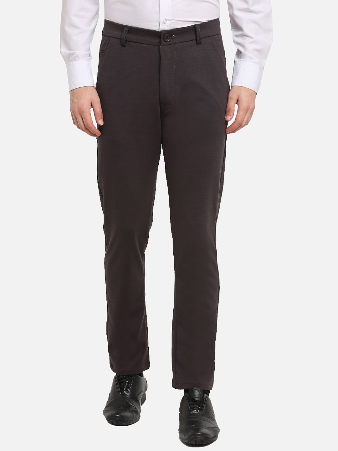 

JAINISH Men Brown Smart Slim Fit Trousers