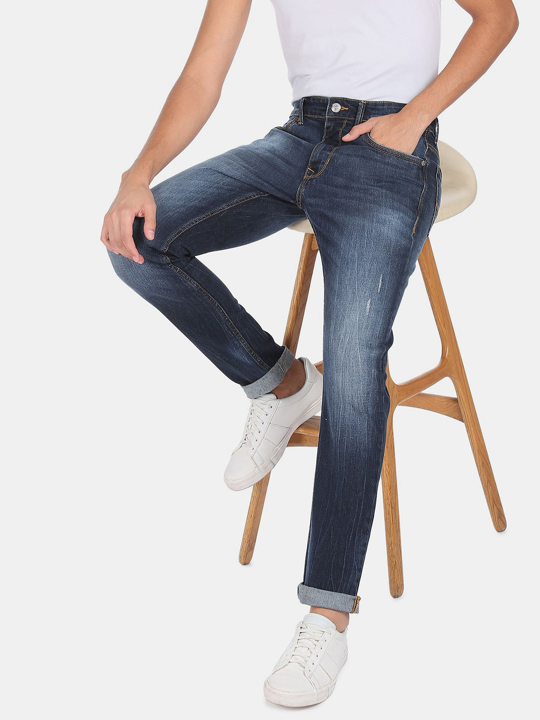 

U.S. Polo Assn. Denim Co. Men Blue Slim Fit Mildly Distressed Light Fade Jeans