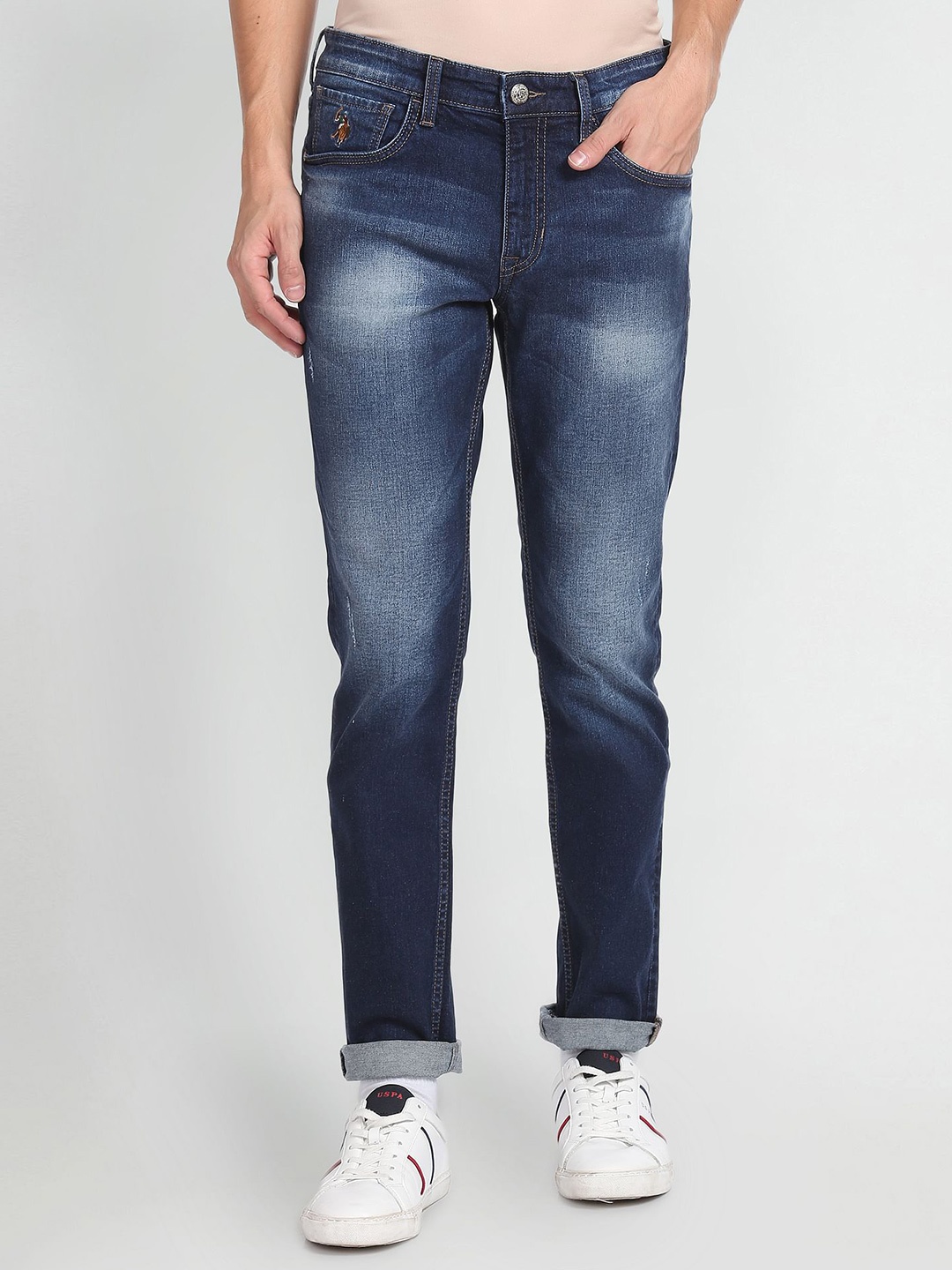 

U.S. Polo Assn. Denim Co. Men Blue Slim Fit Low Distress Heavy Fade Jeans