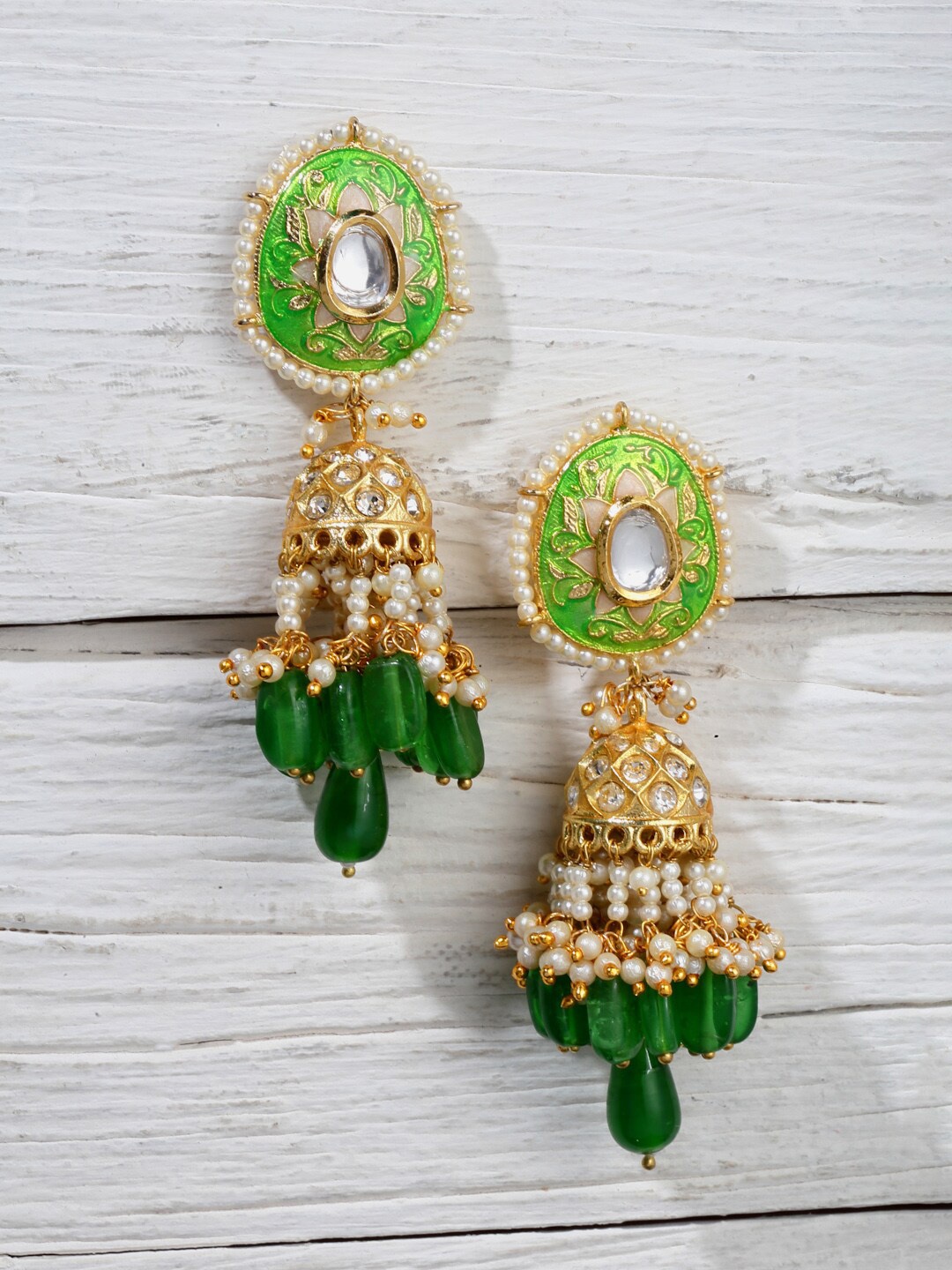 

DUGRISTYLE Green Classic Jhumkas Earrings