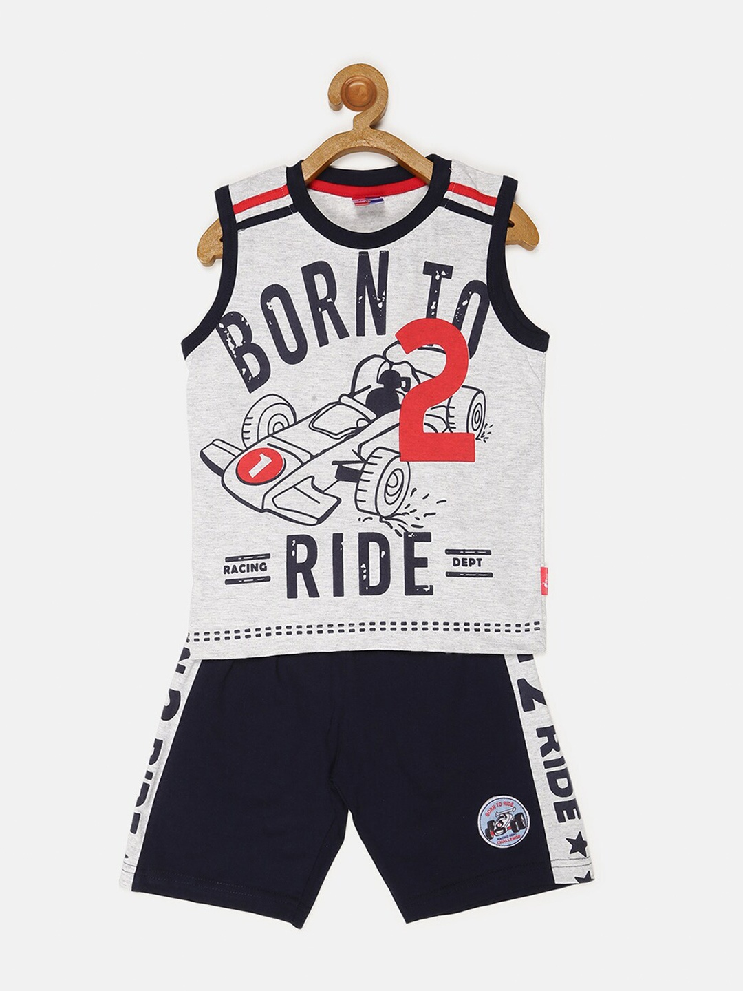 

V2 Value & Variety Boys Grey & Navy Blue Printed T-shirt with Shorts