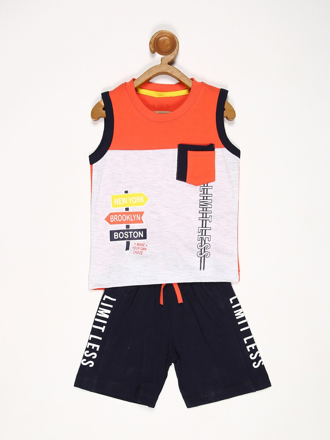

V2 Value & Variety Boys Coral Checked T-shirt with Shorts