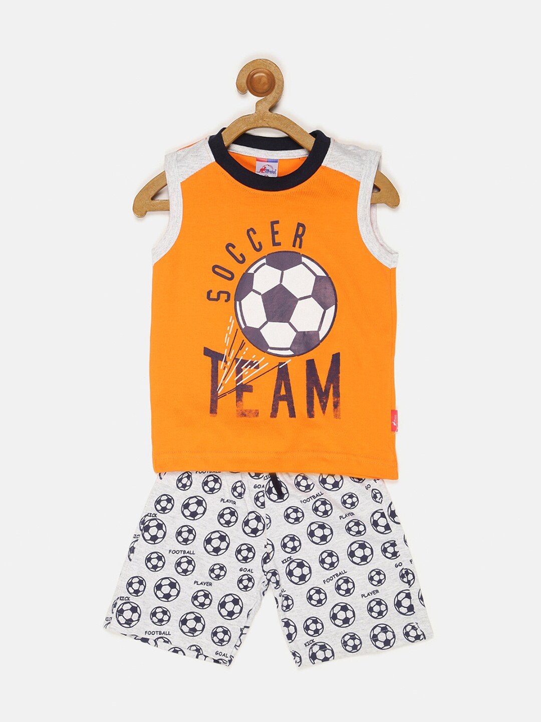 

V2 Value & Variety Boys Orange & White Printed T-shirt with Shorts