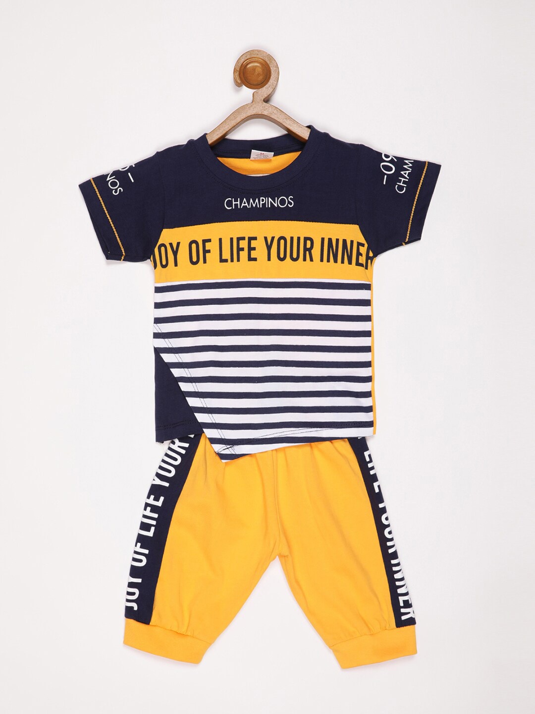 

V2 Value & Variety Boys Yellow Printed T-shirt with Shorts