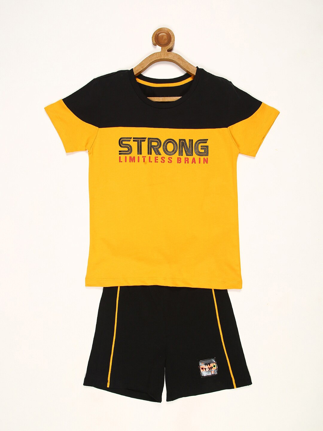

V2 Value & Variety Boys Mustard Printed T-shirt with Shorts