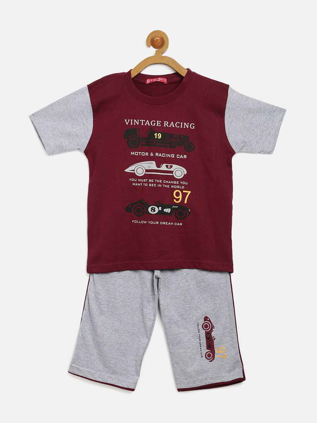 

V2 Value & Variety Boys Maroon Printed T-shirt with Shorts