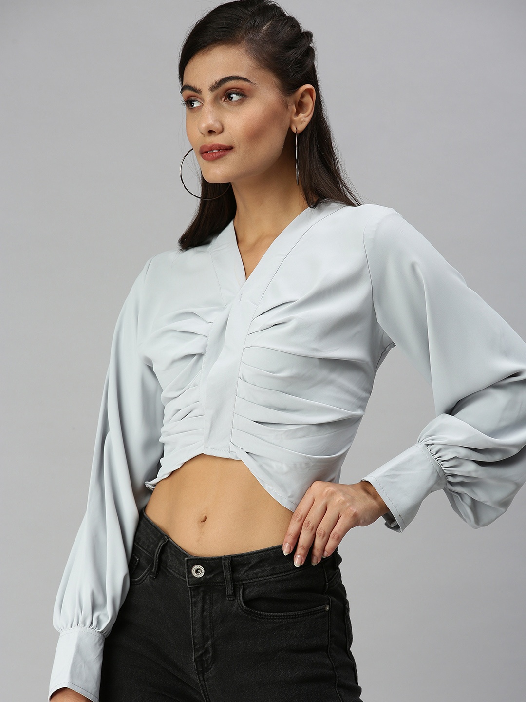 

SHOWOFF Grey Crepe Crop Top