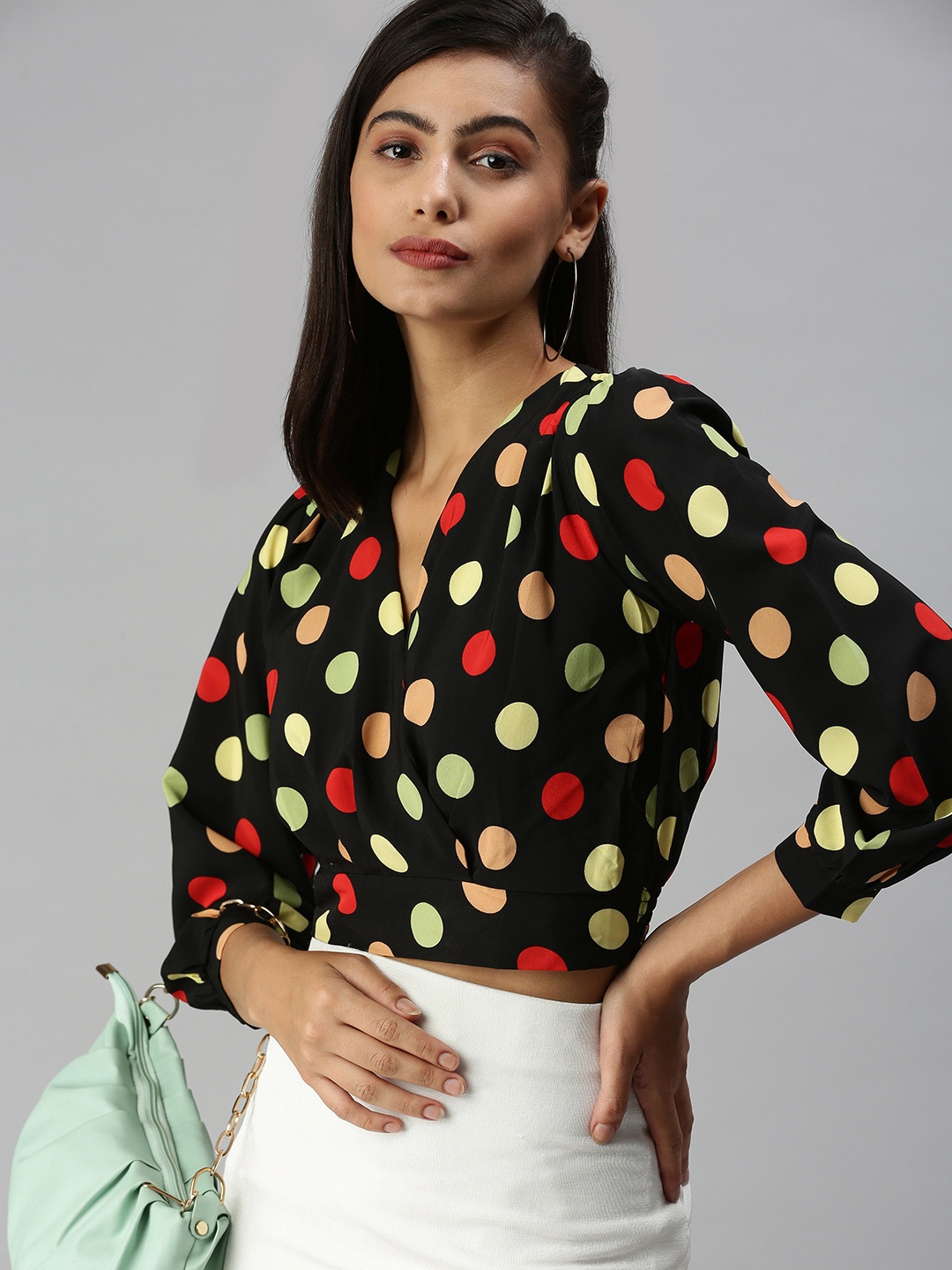 

SHOWOFF Black Print Crepe Wrap Top