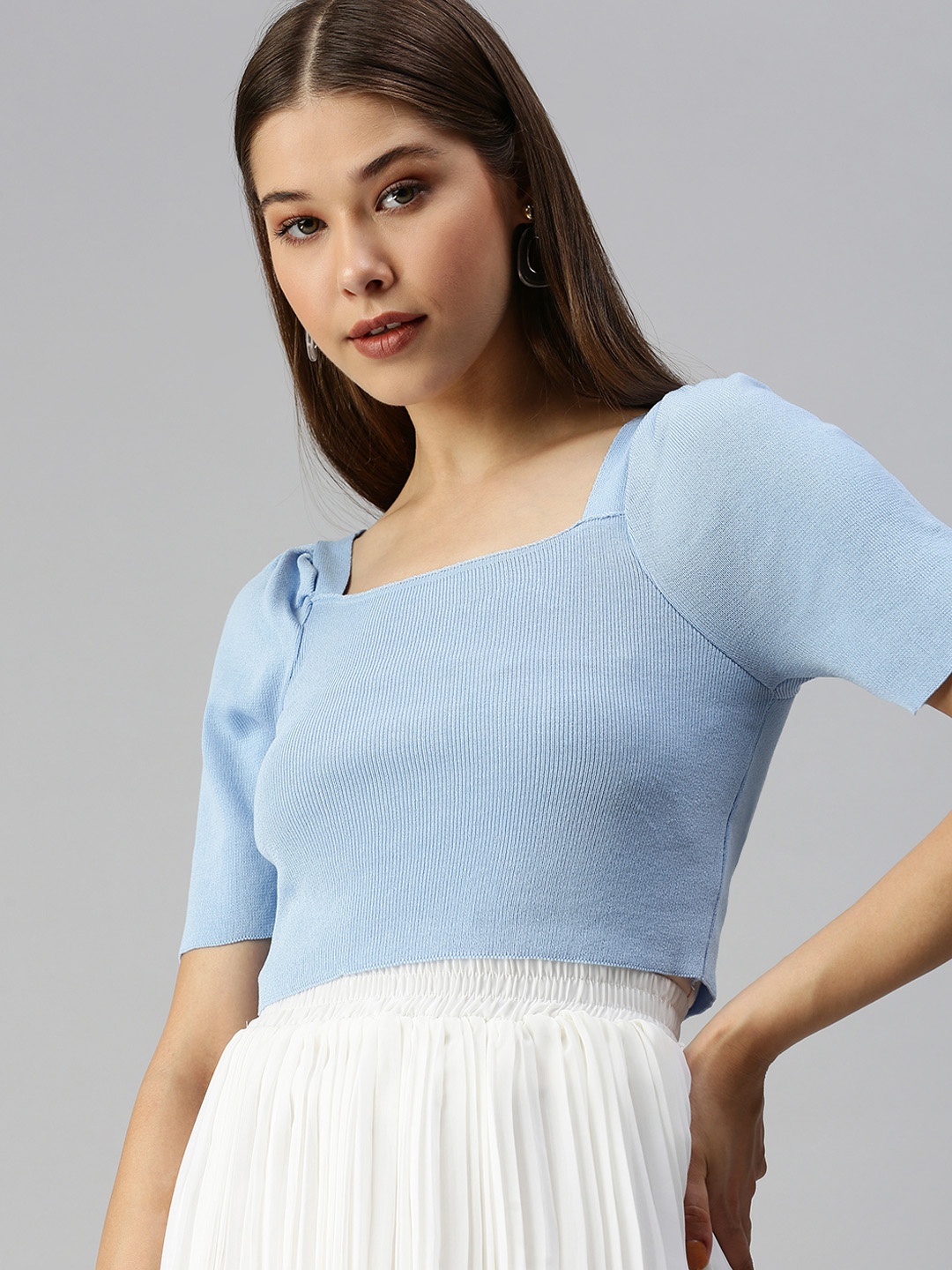 

SHOWOFF Blue Solid Crop Top