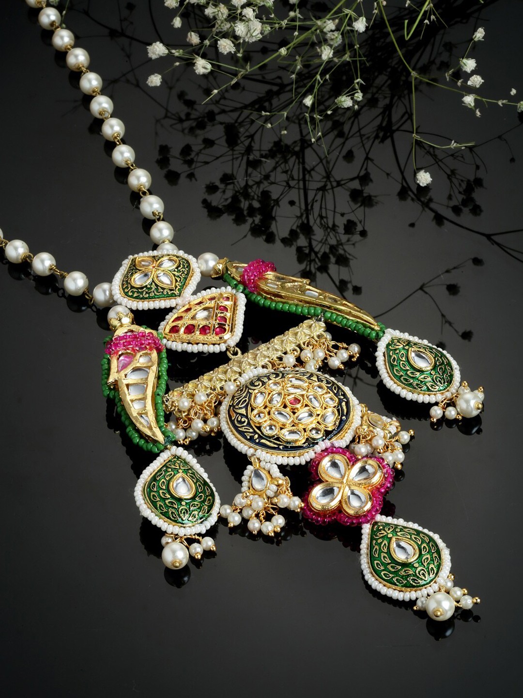 

DUGRISTYLE Gold-Toned & Green Sterling Silver Gold-Plated Handcrafted Necklace