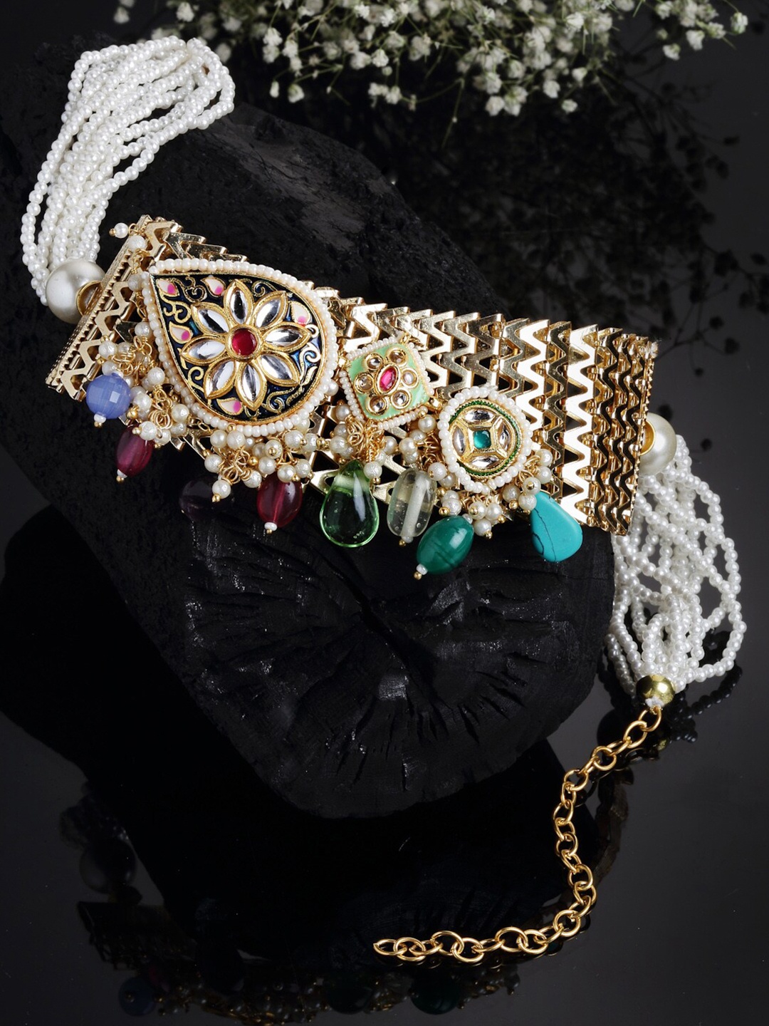 

DUGRISTYLE Green & Blue Sterling Silver Gold-Plated Handcrafted Necklace