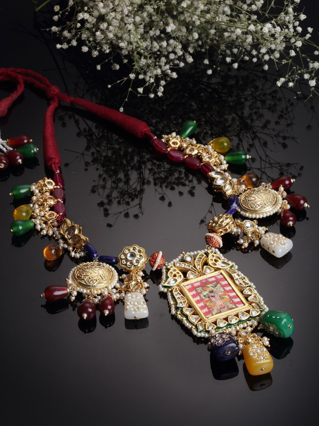 

DUGRISTYLE Gold-Toned & Red Sterling Silver Gold-Plated Handcrafted Necklace