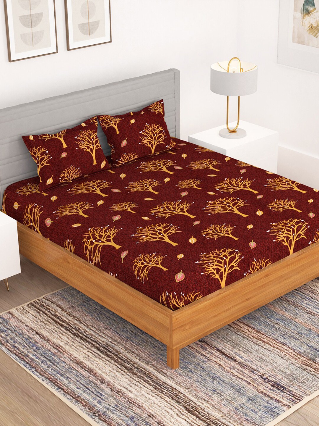 

Bedspun Red & Yellow Floral 150 TC Queen Bedsheet with 2 Pillow Covers