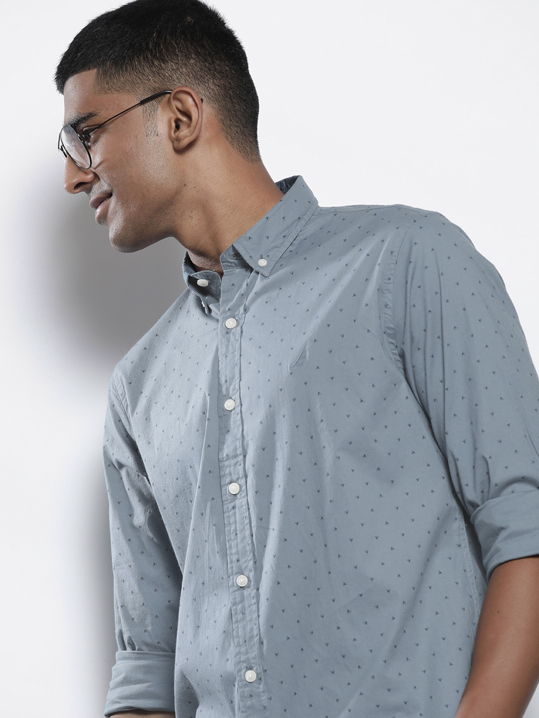 

Nautica Men Blue Slim Fit Printed Casual Shirt