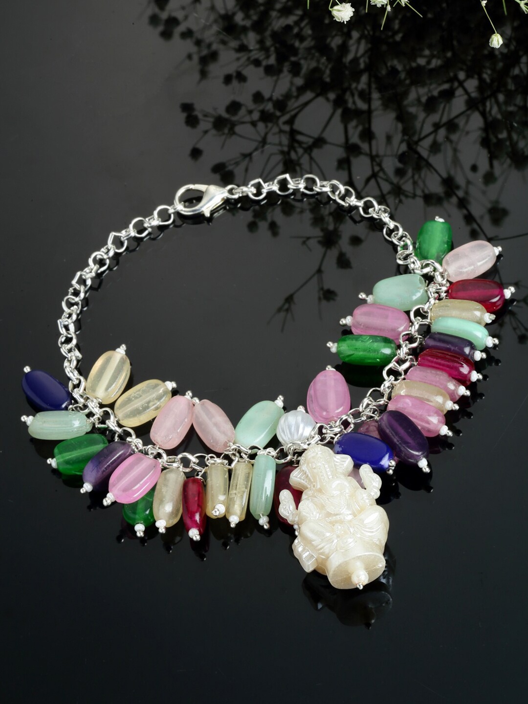 

DUGRISTYLE Women Pink & Green Pearls Handcrafted Gold-Plated Multistrand Bracelet