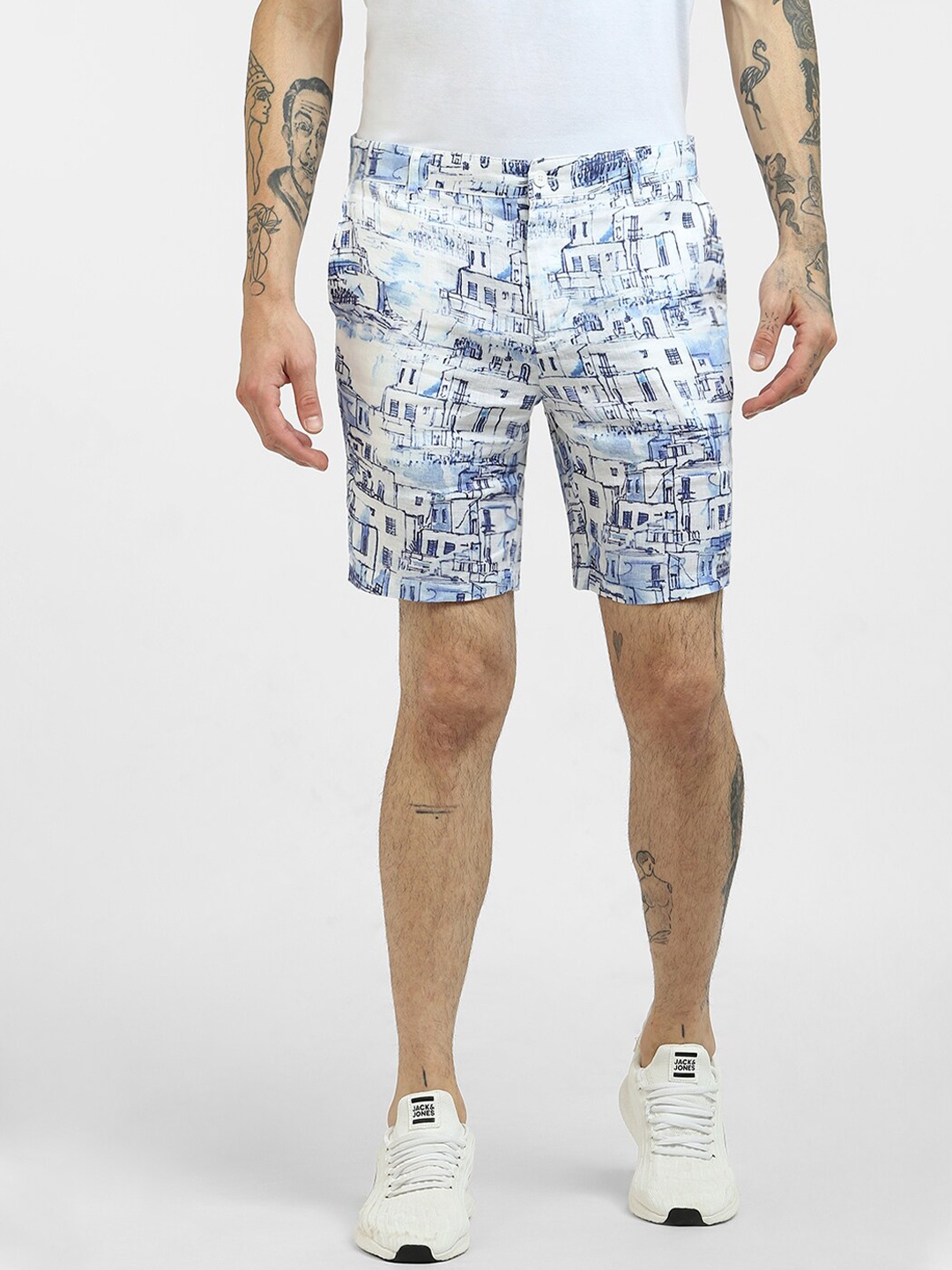 

Jack & Jones Men White Printed Low-Rise Linen Shorts