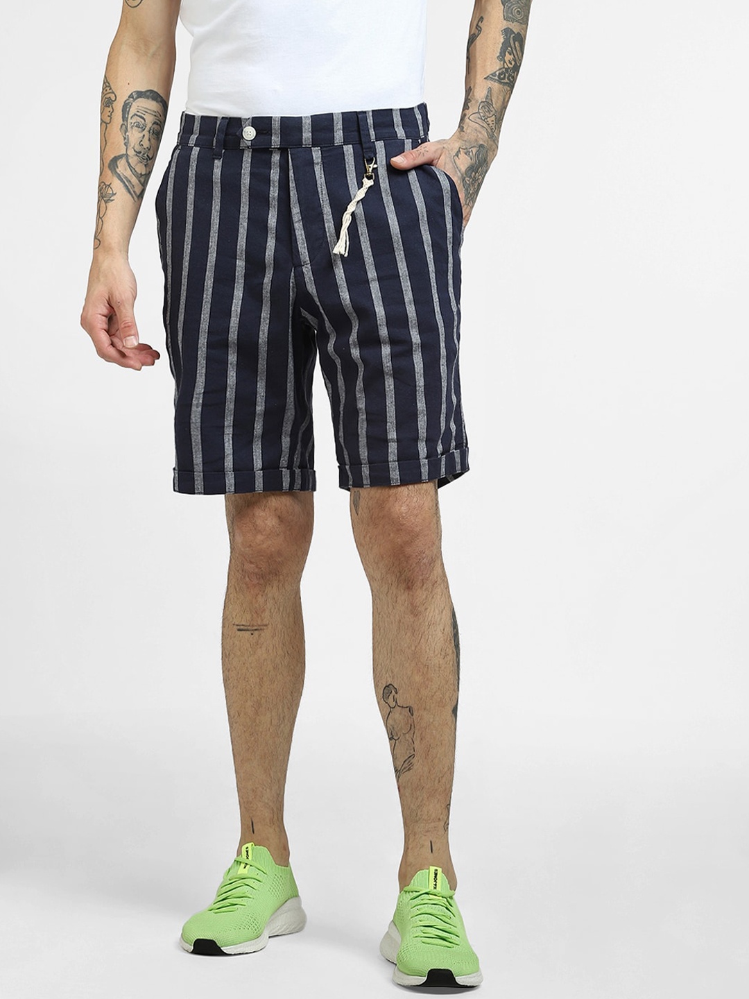 

Jack & Jones Men Blue Striped Low-Rise Shorts