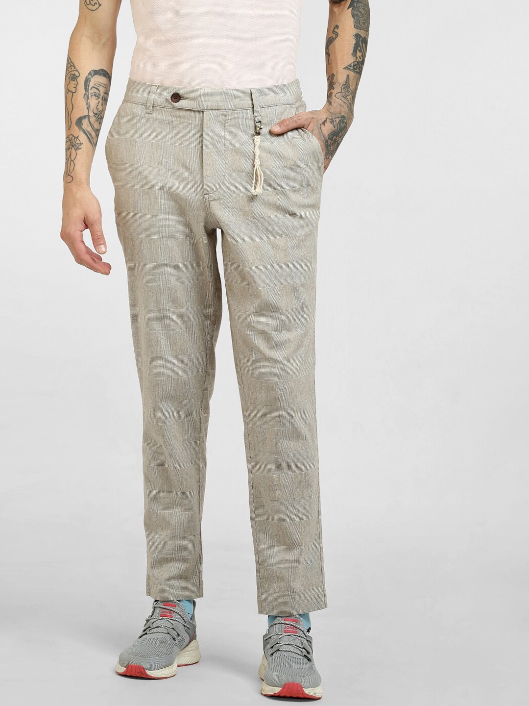 

Jack & Jones Men Grey Low-Rise Trousers