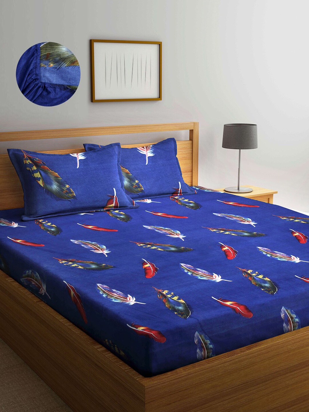 

Arrabi Blue & Red Floral 300 TC King Bedsheet with 2 Pillow Covers