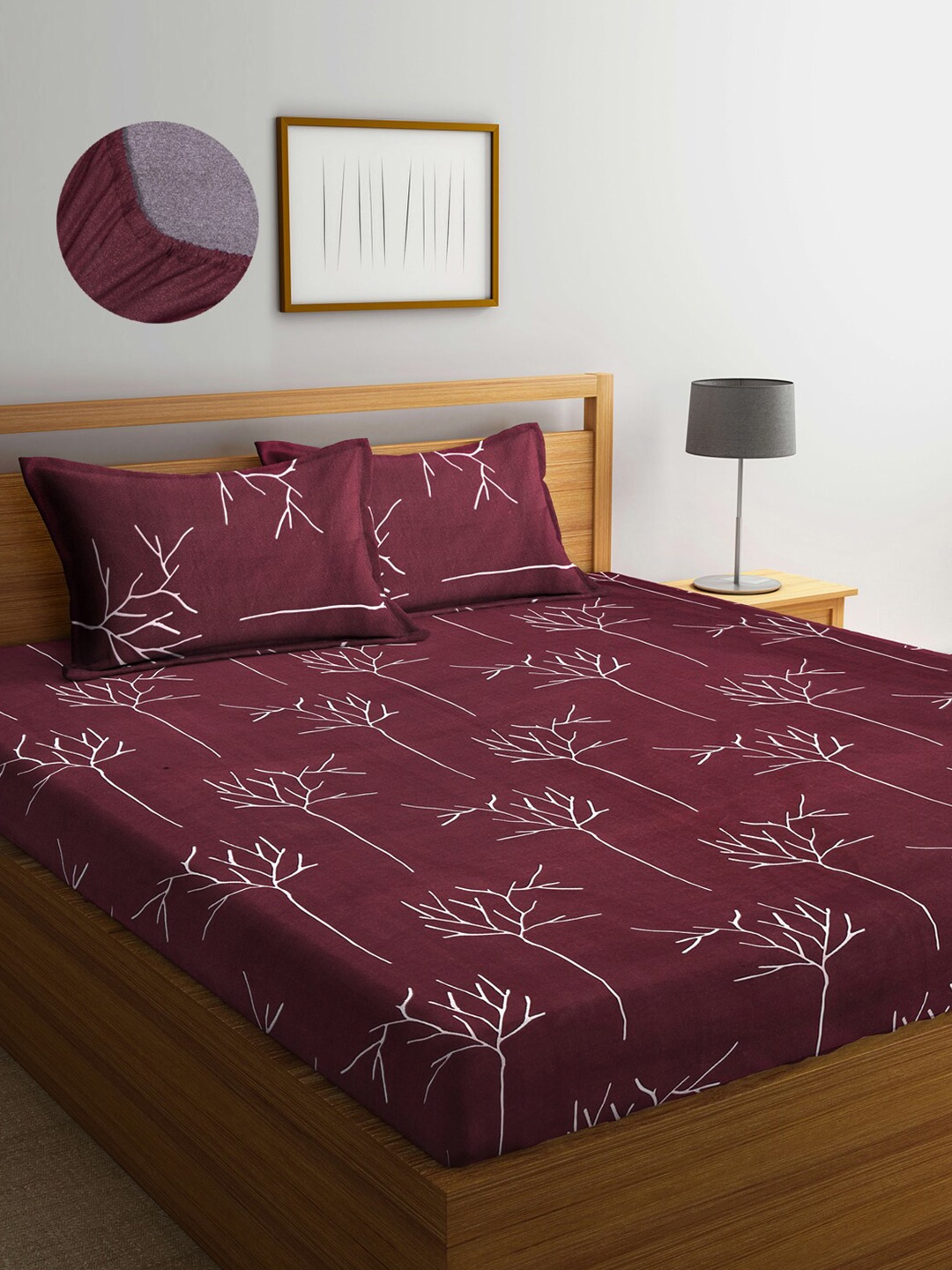 

Arrabi Brown & White Graphic 300 TC King Bedsheet with 2 Pillow Covers