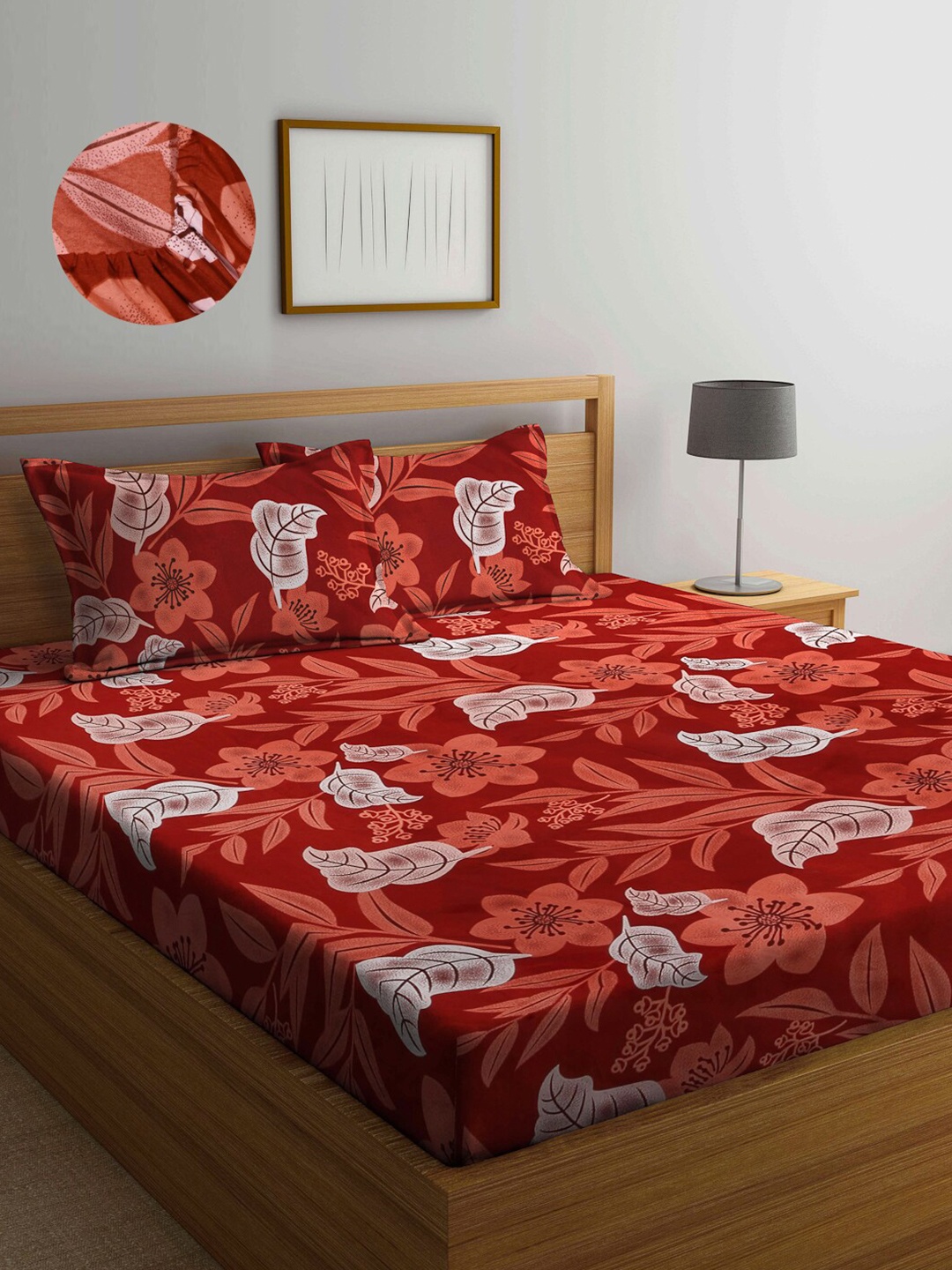 

Arrabi Brown & White Floral 300 TC King Bedsheet with 2 Pillow Covers