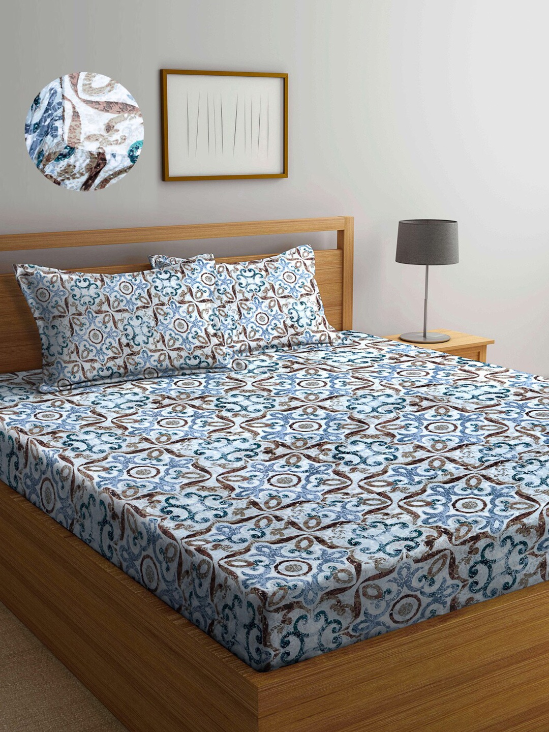 

Arrabi Multicoloured & White Ethnic Motifs 300 TC King Bedsheet with 2 Pillow Covers, Multi