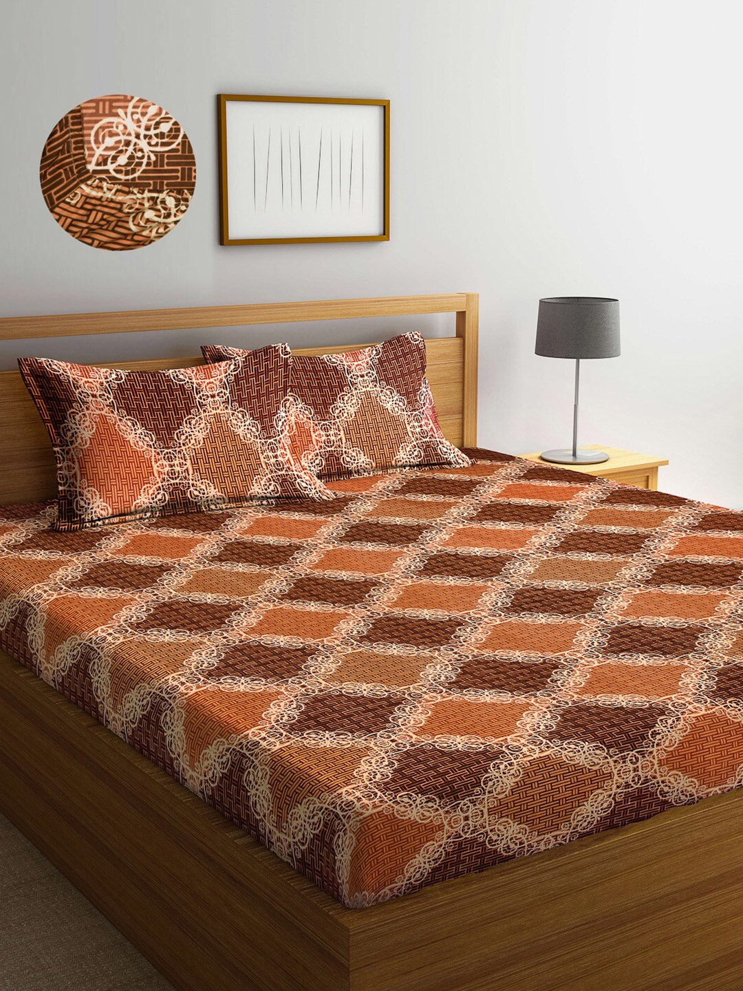 

Arrabi Brown Ethnic Motifs 300 TC King Bedsheet with 2 Pillow Covers
