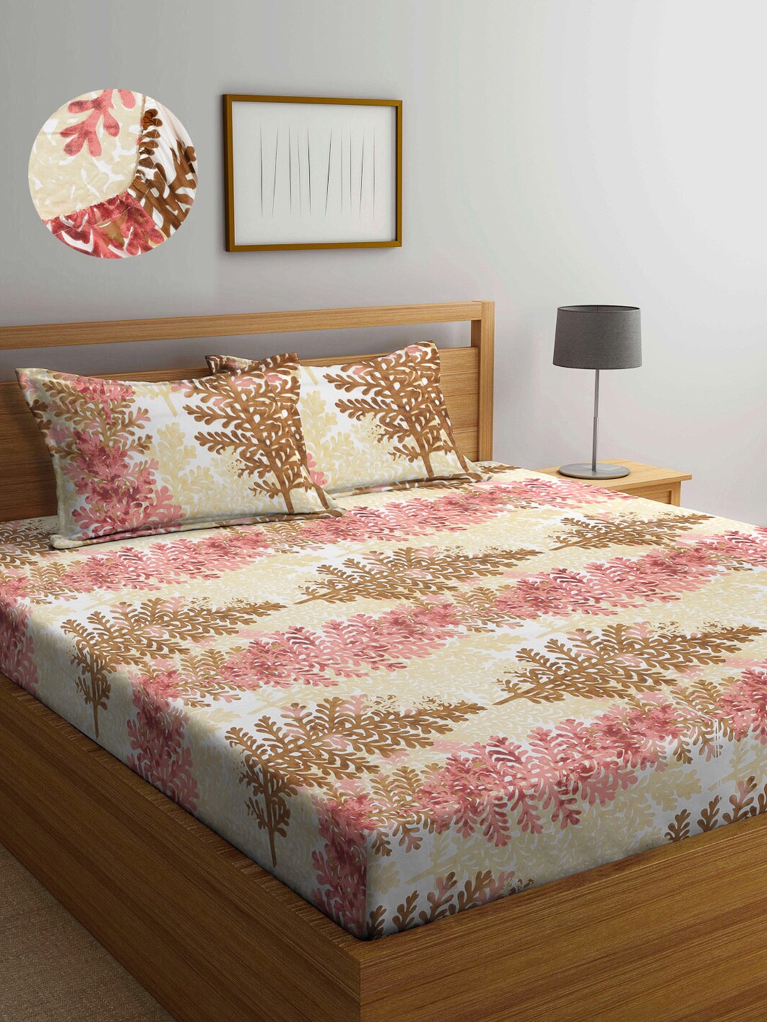 

Arrabi Multicoloured & Cream-Coloured Floral 300 TC King Bedsheet with 2 Pillow Covers, Multi