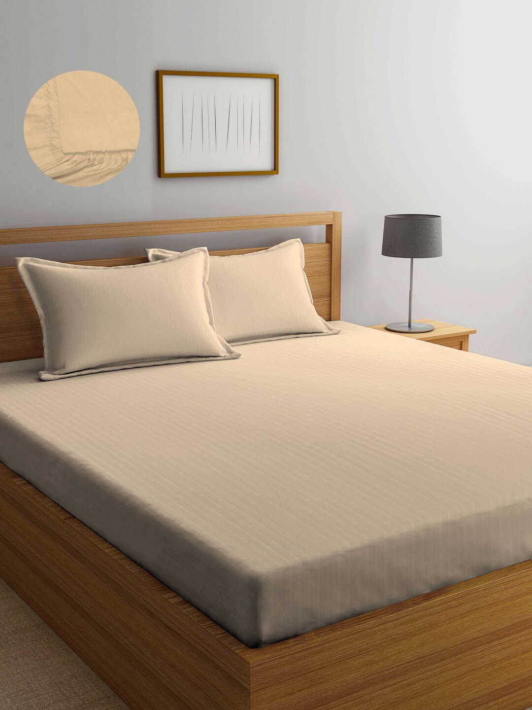 

Arrabi Cream-Coloured Striped 300 TC King Bedsheet with 2 Pillow Covers