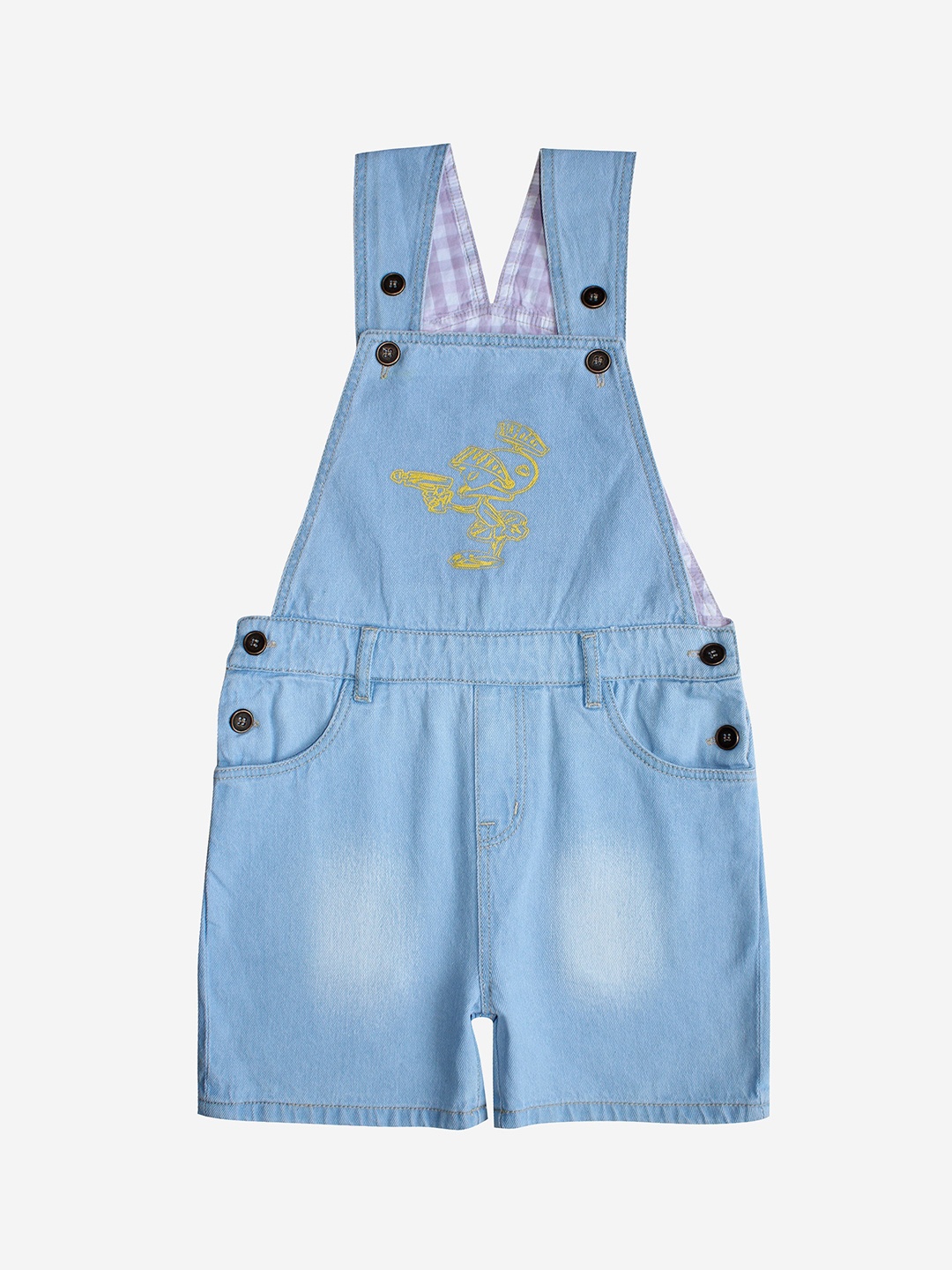 

KiddoPanti Boys Blue Printed Denim Dungarees