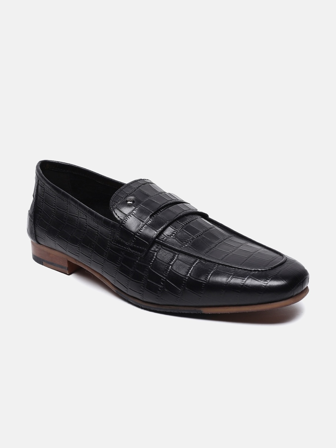 

Arrow Men Black Textured Leather Formal Slip-Ons