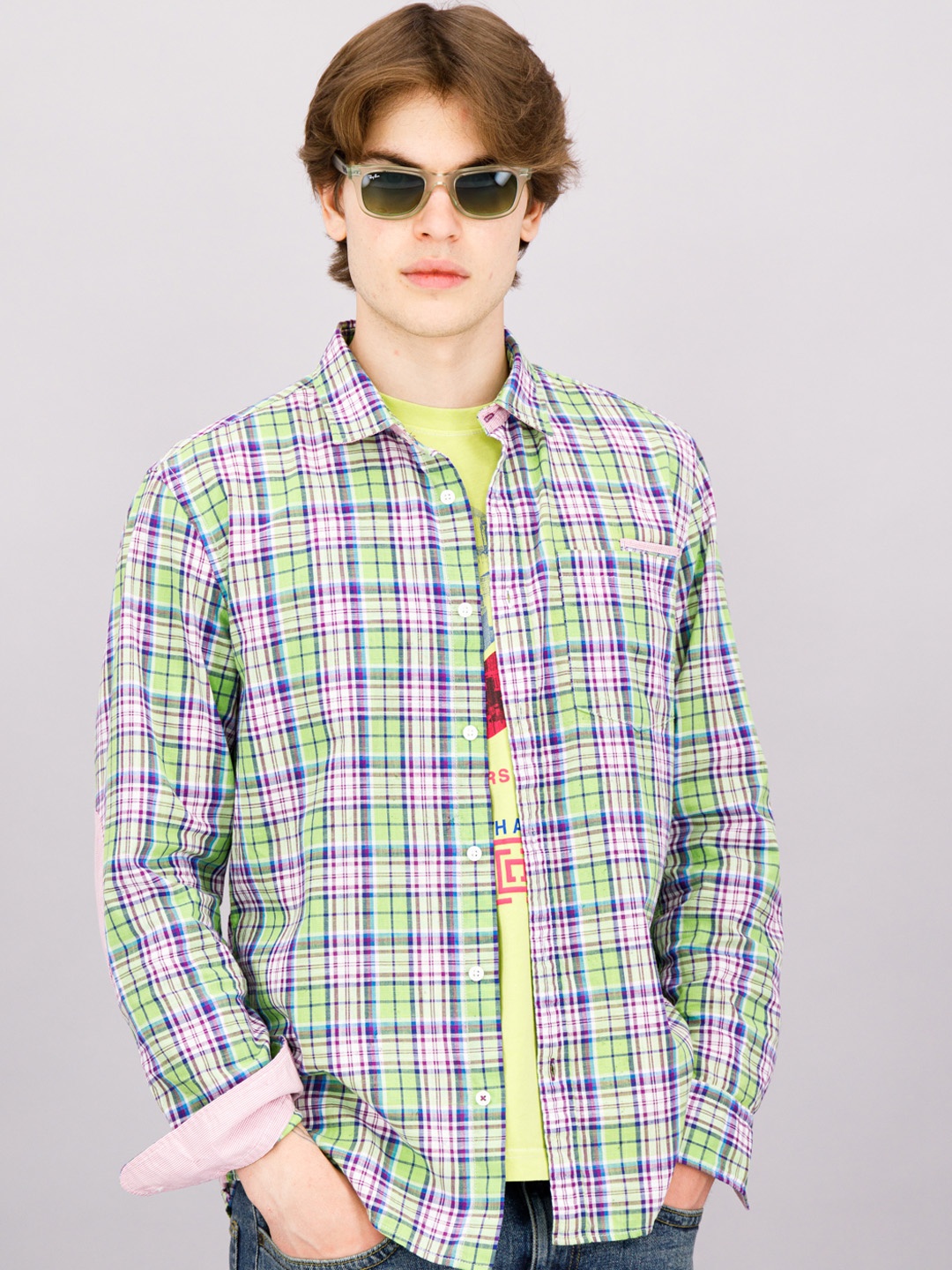 

FREESOUL Men Green Tartan Checks Checked Casual Shirt